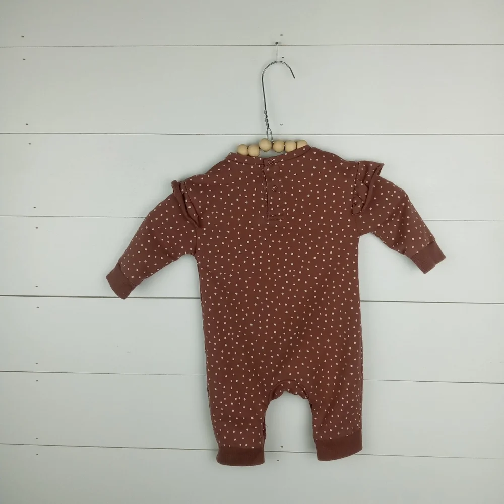 Mini Heroes girls size 3 mos polka dot made of love pant romper dark beige